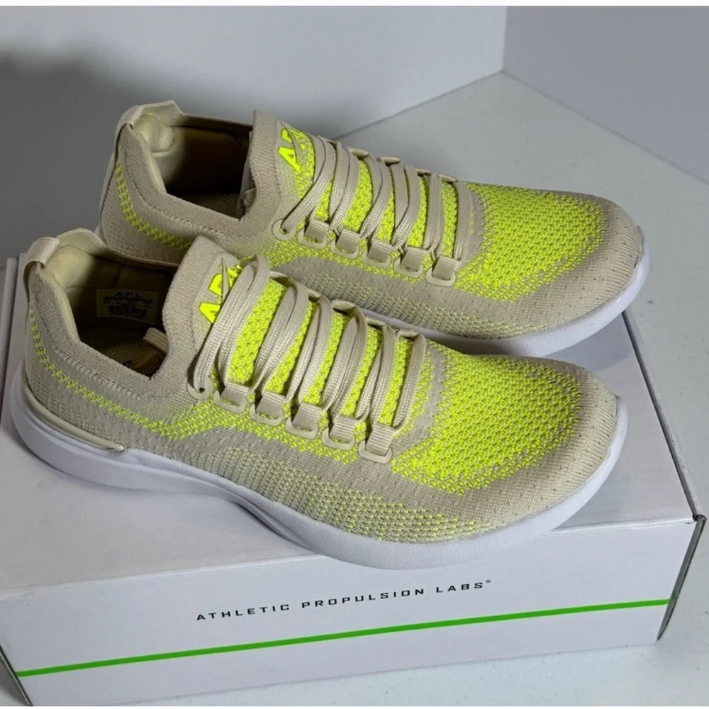 APL Neon Yellow and Beige Knit Sneakers, NIB